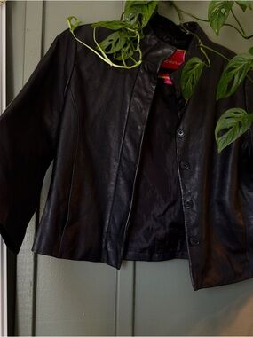 Isaac Mizrahi Black Leather Button-Front Jacket with Flare Sleeves